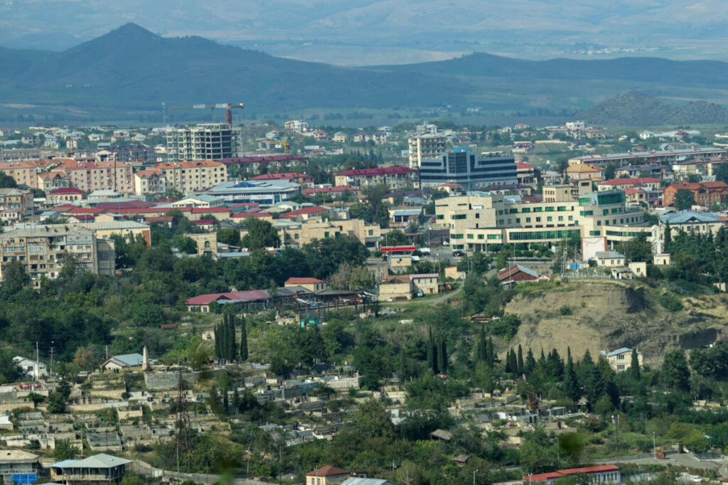 A view shows Stepanakert city, known as Khankendi by Azerbaijan, following a military operation conducted by Azeri armed forces and a further mass exodus of ethnic Armenians from the region of Nagorno-Karabakh, on 2nd October, 2023