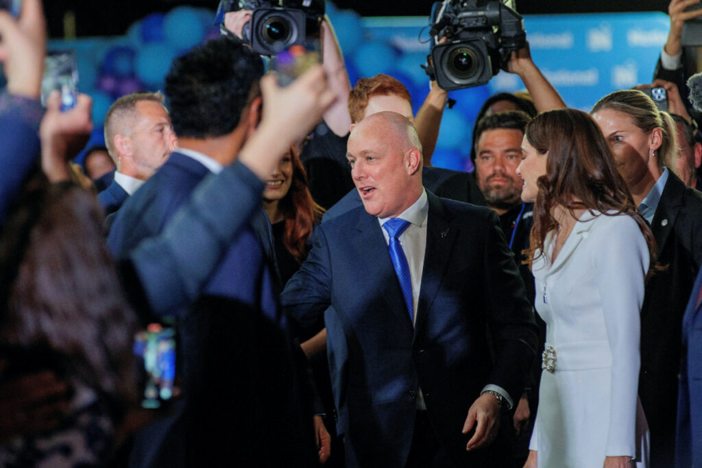 Christopher Luxon, Leader of the National Party arrives at his election party after winning the general election to become New Zealand’s next prime minister in Auckland, New Zealand, on 14th October, 2023