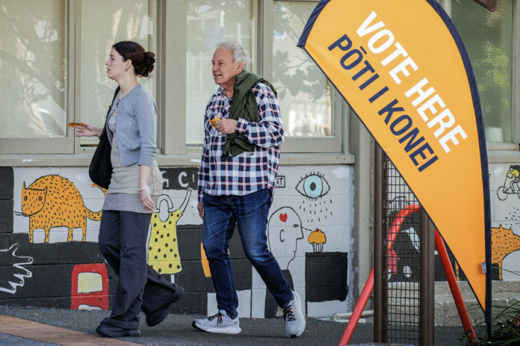 People head to the polls to vote in the general election in Auckland, New Zealand, on 14th October, 2023