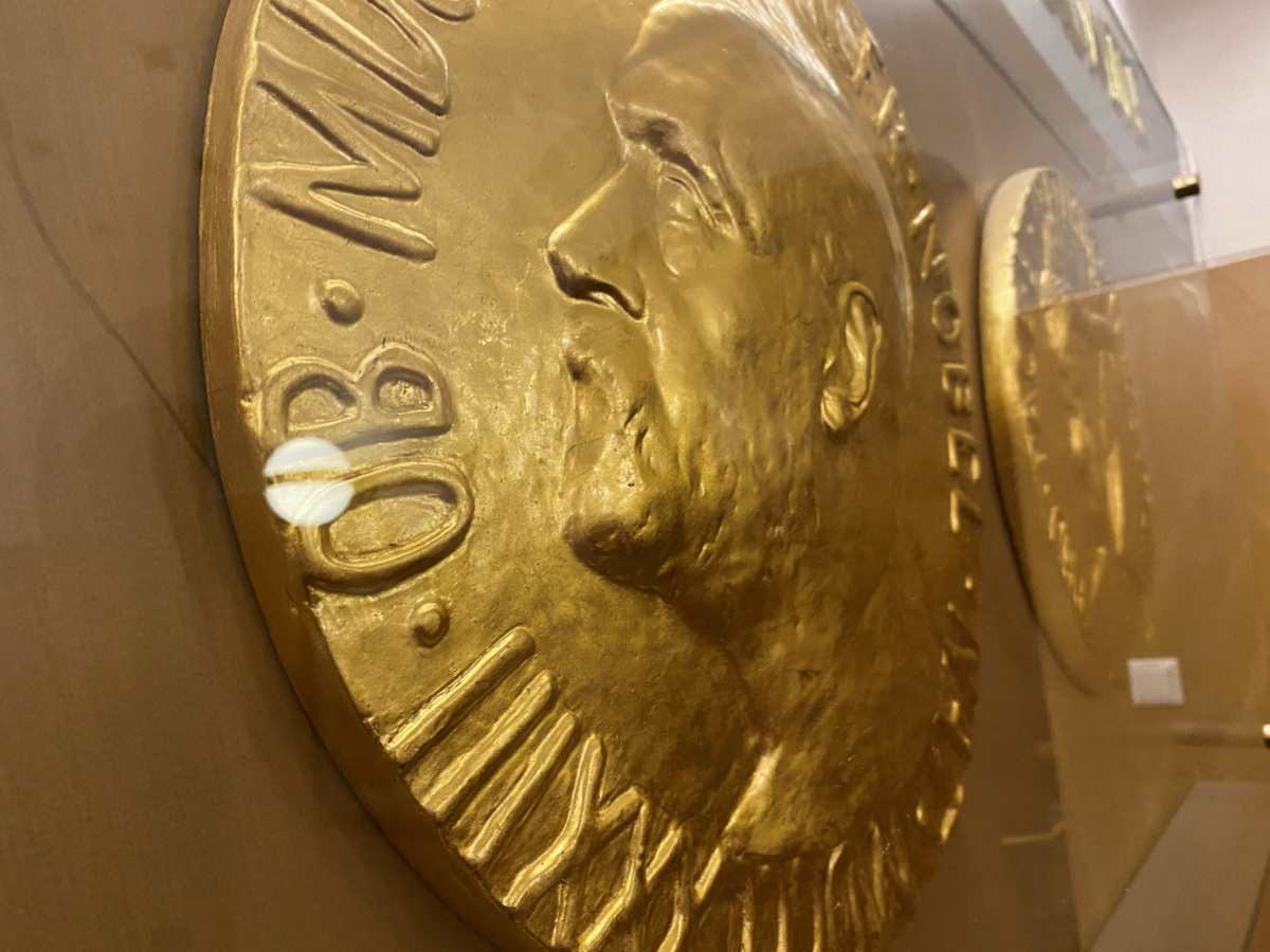 A Nobel Prize medal replica is on display inside the Norwegian Nobel Institute in Oslo, Norway, on 19th September, 2022.