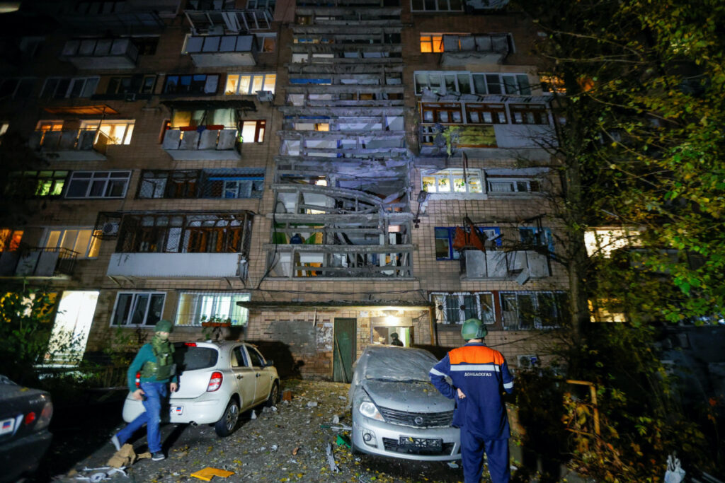 A view shows a multi-storey residential building damaged in recent shelling in the course of Russia-Ukraine conflict in Donetsk, Russian-controlled Ukraine, on 26th October, 2023
