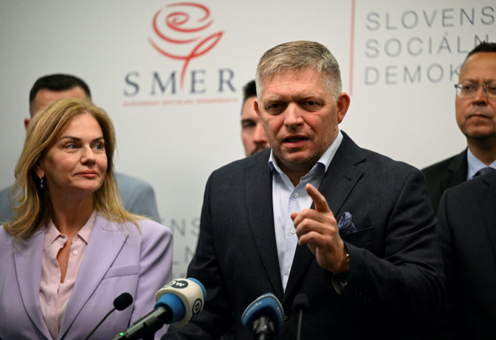 SMER-SSD party leader Robert Fico speaks during a press conference after the country's early parliamentary elections, in Bratislava, Slovakia, on 1st October, 2023
