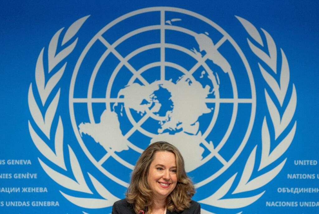 Amy Pope, the new director general of the International Organization for Migration (IOM) attends a news conference in Geneva, Switzerland, on 2nd October, 2023.