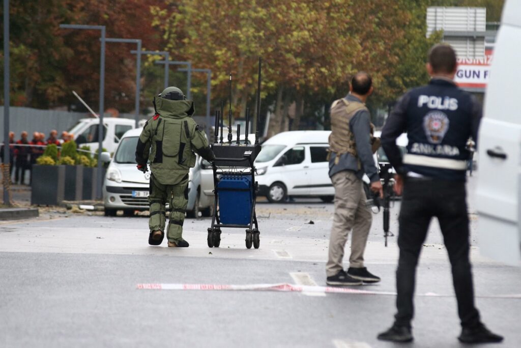 A bomb disposal expert works at the scene after a bomb attack in Ankara, Turkey, on 1st October, 2023