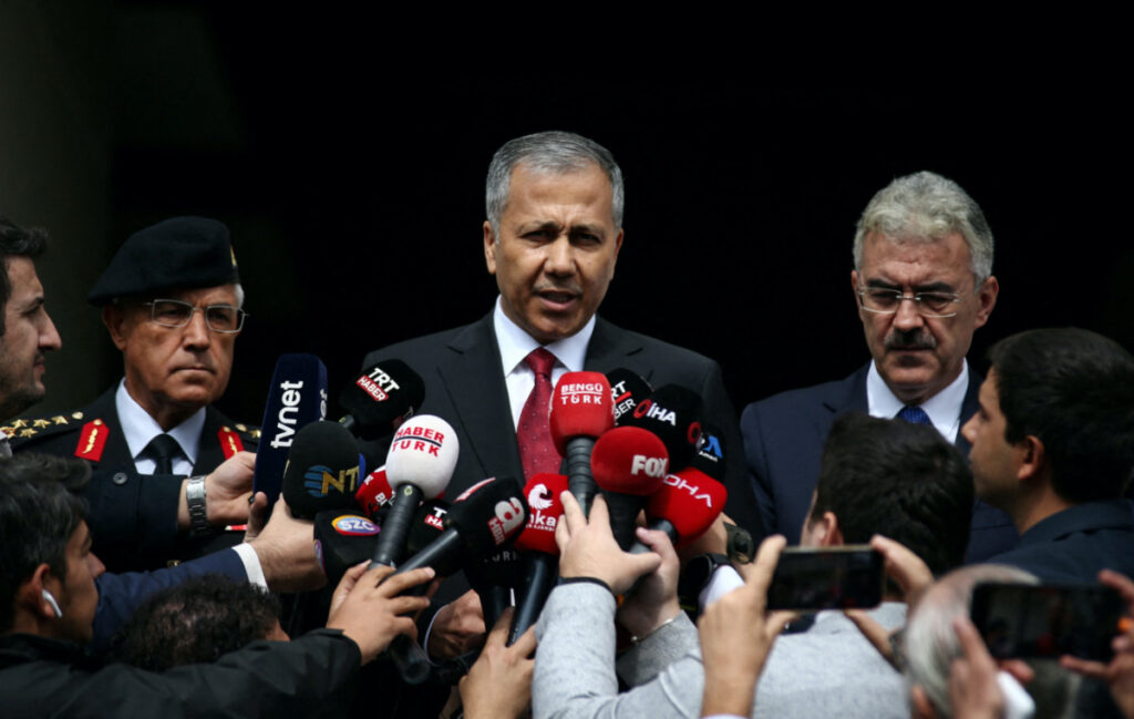 Turkey's Interior Minister Ali Yerlikaya speaks in front of the Interior Ministry following a bomb attack in Ankara, Turkey, on 1st October, 2023