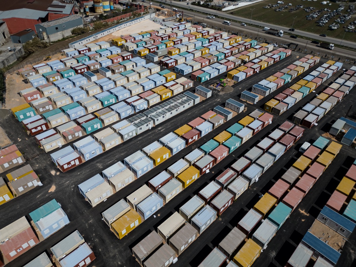 Container homes which were sent from Qatar for earthquake survivors are seen at a container camp before its opening ceremony in Hatay, Turkey, on 11th March, 2023