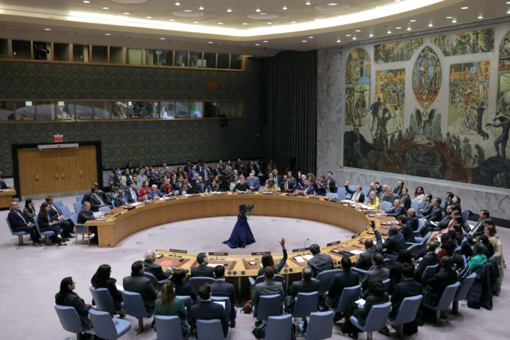 A general view during the voting process at a meeting of the United Nations Security Council on the conflict between Israel and Hamas at UN headquarters in New York, US, on 16th October, 2023