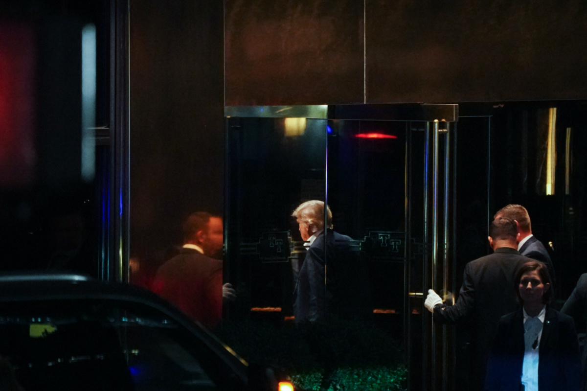 Former US President Donald Trump arrives at Trump Tower, ahead of his appearance in a civil fraud trial in New York City, US, on 1st October, 2023