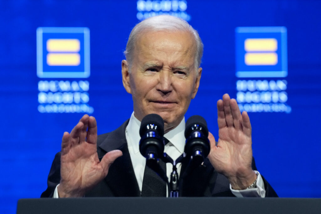 US President Joe Biden speaks at a dinner hosted by the Human Rights Campaign at the Washington Convention Center in Washington, US, on 14th October, 2023