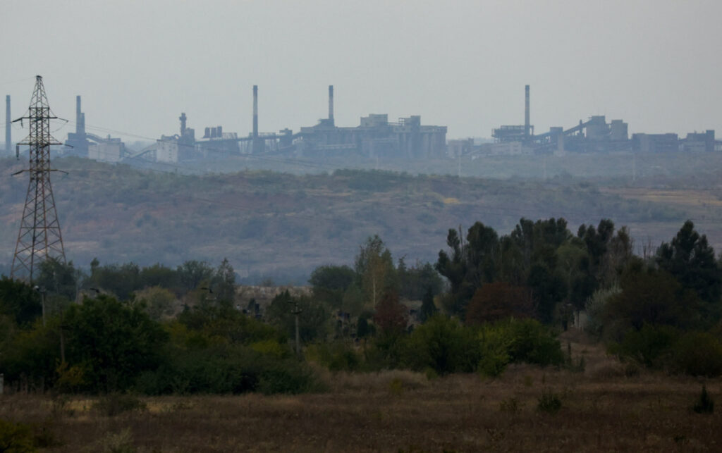 A view shows the Avdiivka Coke and Chemical Plant in the town of Avdiivka in the course of Russia-Ukraine conflict, as seen from Yasynuvata in the Donetsk region, Russian-controlled Ukraine, on 13th October, 2023
