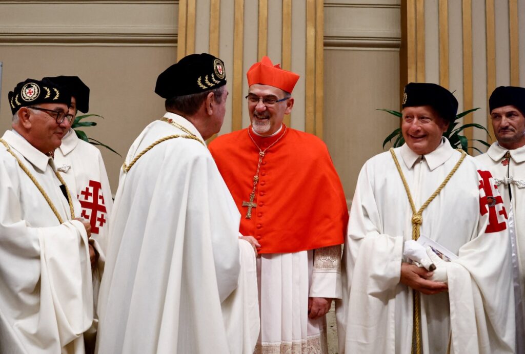 Cardinal Pierbattista Pizzaballa greets friends after being elevated to the rank of cardinal at the Vatican, on 30th September, 2023