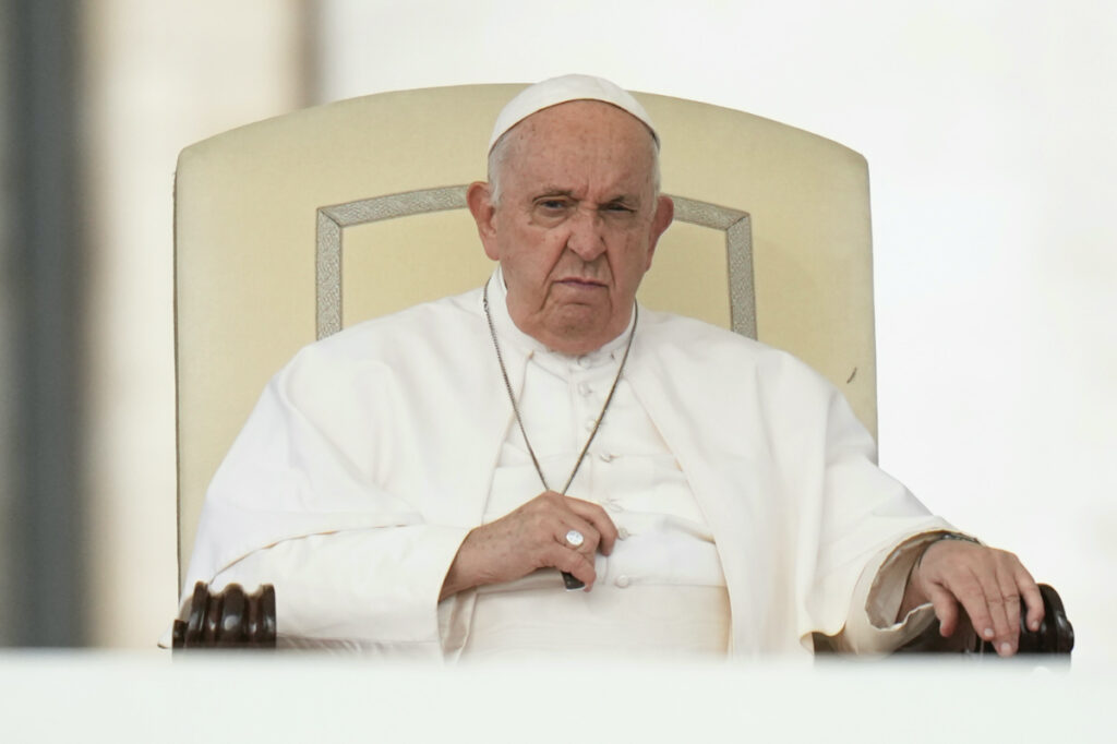 Pope Francis during his weekly general audience in St Peter's Square at The Vatican, on 18th October, 2023.