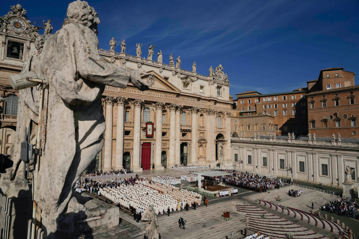 Pope Francis presides a mass concelebrated by the new cardinals for the start of the XVI General Assembly of the Synod of Bishops in St Peter's Square at The Vatican, on Wednesday, 4th October 2023