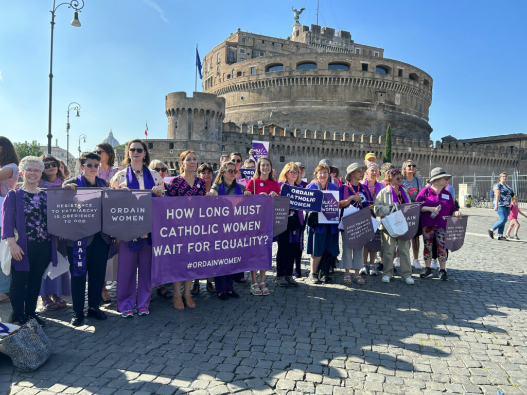 Dozens of women march to the Vatican, on Friday, 6th October, 2023, calling for female ordination