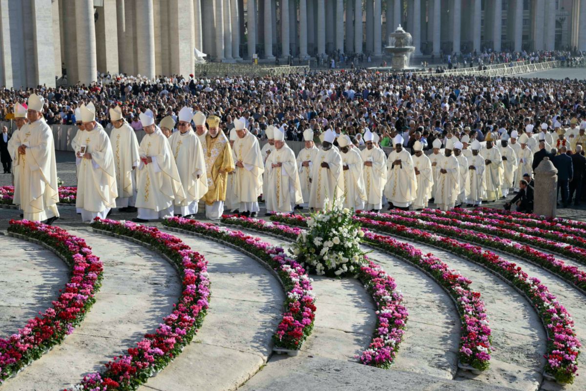 Clergy members attend a mass, led by Pope Francis, to open the Synod of Bishops in St Peter's Square at the Vatican, on 4th Octobe, 2023