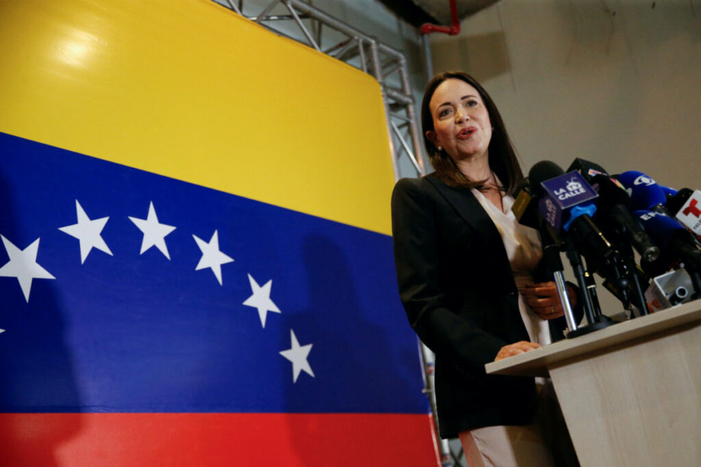 Maria Corina Machado, the winner of Venezuela's opposition presidential primary, addresses the media, in Caracas, Venezuela on 24th October, 2023