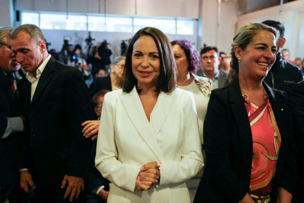 Venezuelan opposition leader Maria Corina Machado attends an event to receive the credential as winner of the 22nd October opposition's primary election, in Caracas, Venezuela, on 26th October, 2023