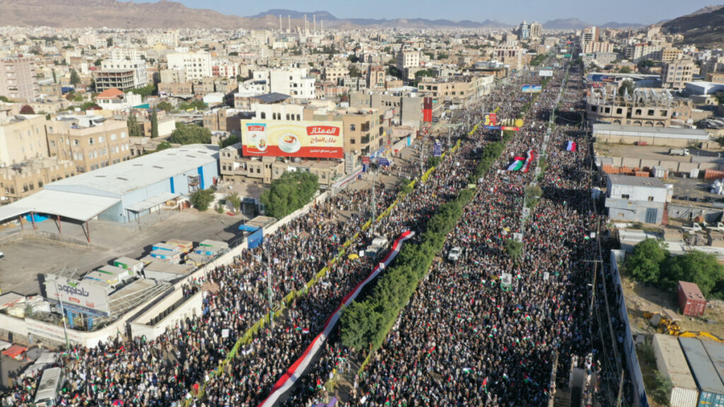 Yemenis gather during a pro-Palestinian protest to express solidarity with Palestinians in Gaza, in Sanaa, Yemen, on 20th October, 2023