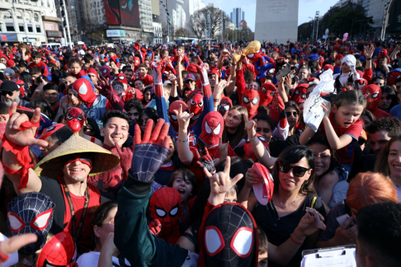 People dressed as Spider-Man attend a Spider-Man cosplayers' gathering, in an attempt to set a Guinness World Record for the largest gathering of people dressed as Spider-Man, in Buenos Aires, Argentina on 29th October, 2023