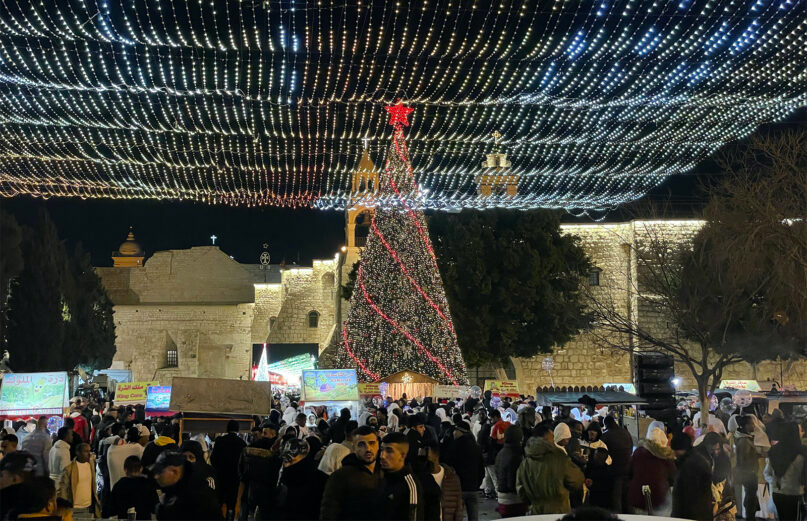 Christmas decorations in Bethlehem in the West Bank in January, 2023