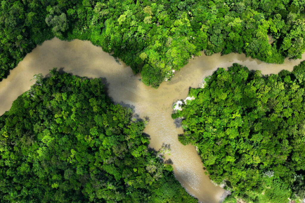 A general view shows the water conditions in the Piraiba river before a summit of Amazon rainforest nations, in Belem, Para state, Brazil on 5th August, 2023