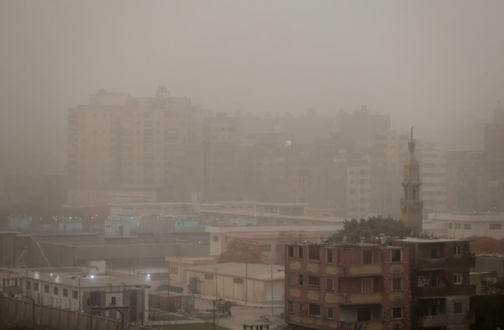 General view of buildings during a sandstorm in Cairo, Egypt, on 27th May, 2023.