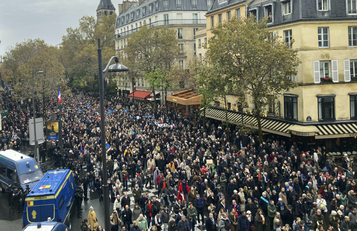 Thousands gather for a march against anti-Semitism in Paris, France, on 12th November, 2023. 