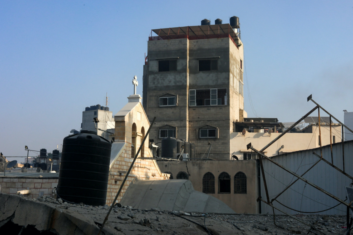 A view at the Greek Orthodox Saint Porphyrius Church that was damaged by an Israeli strike, where Palestinians who fled their homes take shelter, in Gaza City, on 20th October, 2023.