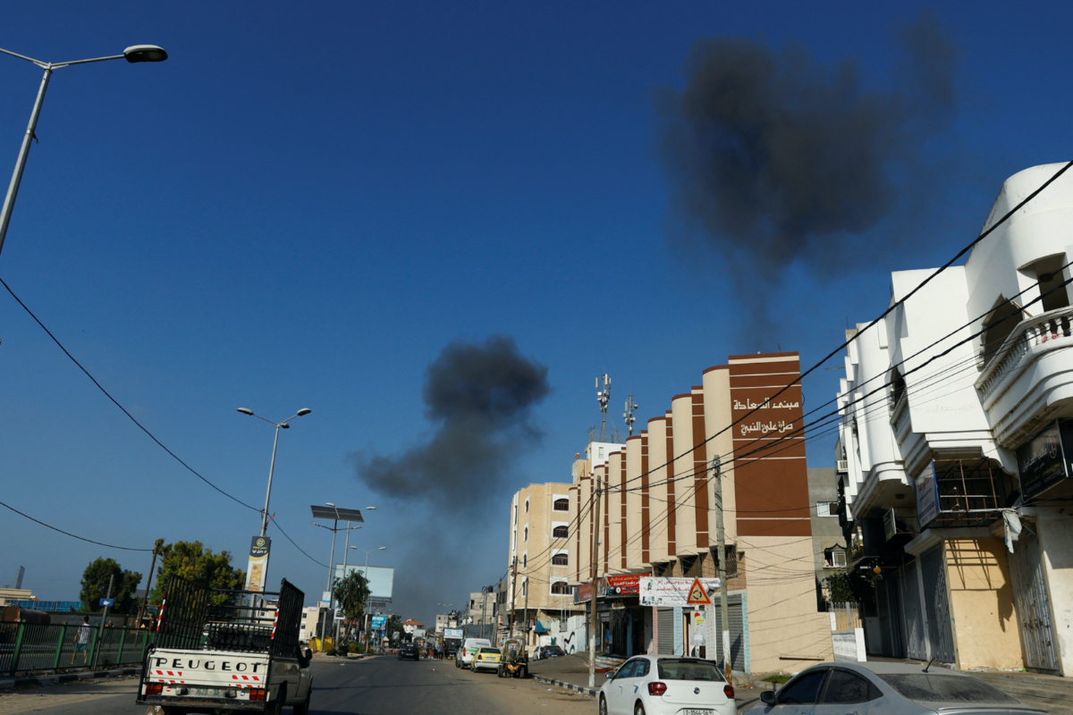 Smoke rises during Israeli strikes in Khan Younis, as the conflict between Israel and Hamas continues, in Khan Younis in the southern Gaza Strip, on 5th November, 2023