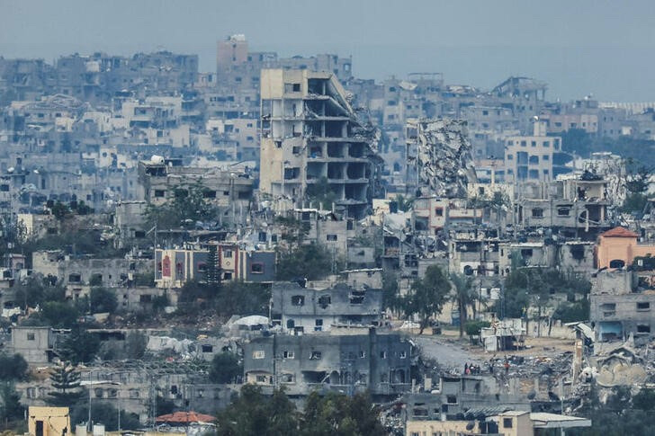View of destroyed buildings in Gaza hit in Israeli strikes during the conflict, amid the temporary truce between Hamas and Israel, as seen from southern Israel, on 28th November, 2023. 