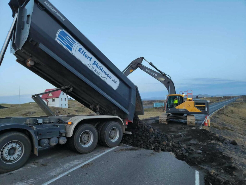 Streetworks continue, after cracks emerged on a road due to volcanic activity near Grindavik, Iceland obtained by Reuters on 14th November, 2023