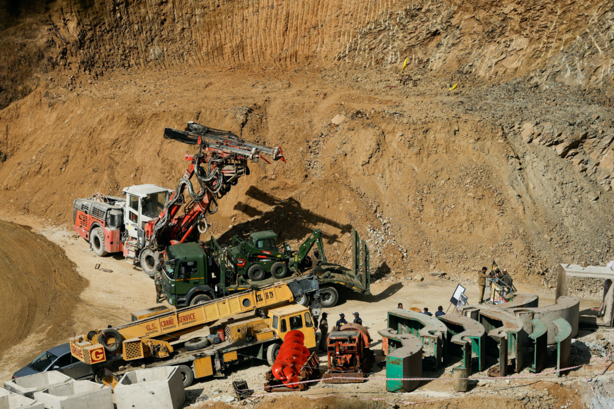 Heavy machinery is used amid rescue operations after workers got trapped in a collapse of an under-construction tunnel, in Uttarkashi, in the northern state of Uttarakhand, India, on 26th November, 2023.