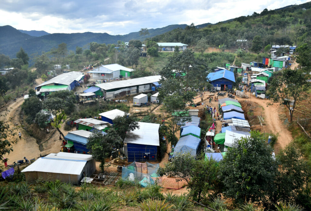 A view of a relief camp where people who fled Myanmar stay, at the border village of Zokhawthar, Champhai district, in India's north-eastern state of Mizoram, India, on 15th November, 2023.