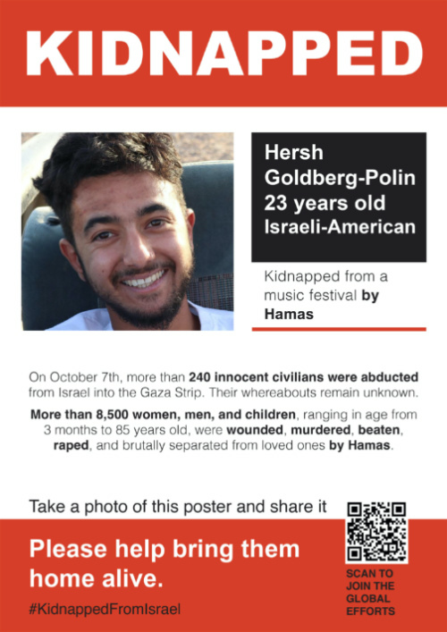 A poster about Hersh Goldberg-Polin's kidnapping