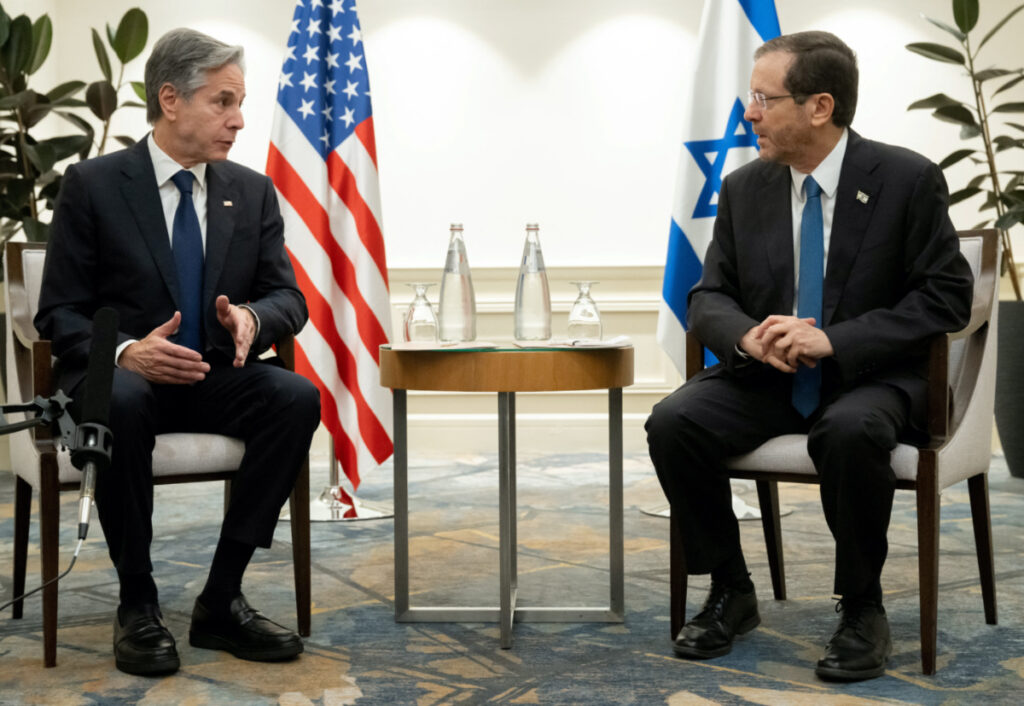 Israel's President Isaac Herzog and US Secretary of State Antony Blinken hold a meeting in Tel Aviv, Israel on 30th November, 2023