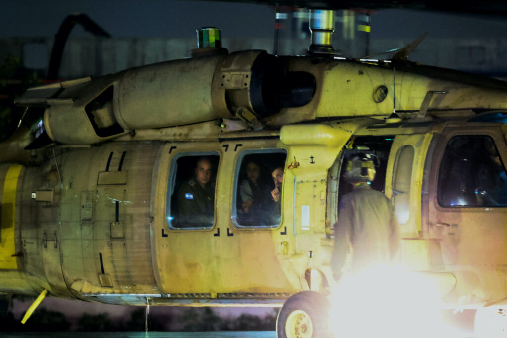 A helicopter carrying hostages released amid a hostages-prisoners swap deal between Hamas and Israel arrives at Sheba Medical Center in Ramat Gan, Tel Aviv district, Israel, on 30th November, 2023.
