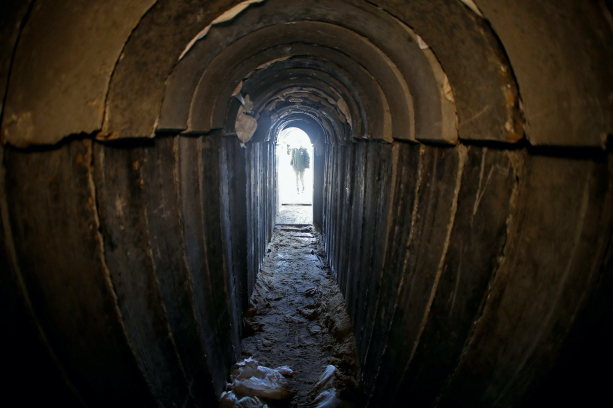 A general view shows the interiors of what the Israeli military say is a cross-border attack tunnel dug from Gaza to Israel, on the Israeli side of the Gaza Strip border near Kissufim, on 18th January , 2018. 