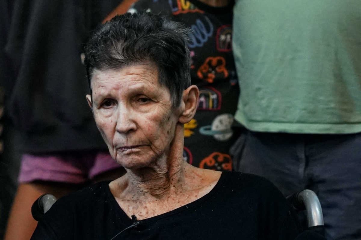 Yocheved Lifshitz, 85, an Israeli grandmother who was held hostage in Gaza looks on after being released by Hamas militants, at Ichilov Hospital in Tel Aviv, Israel on 24th October 2023.