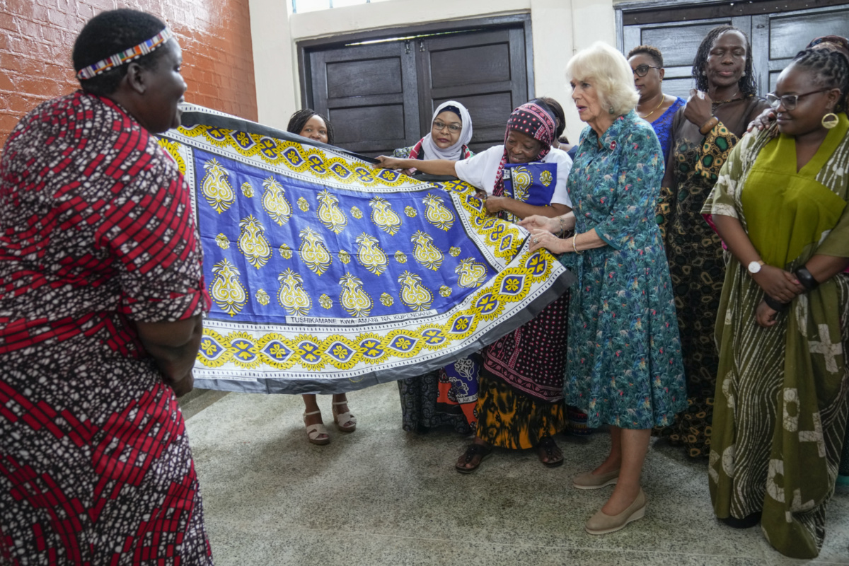 Britain's Queen Camilla holds a meeting with staff, volunteers and survivors of sexual and gender-based violence at the offices of an organisation called Sauti ya Wanawake, Swahili for the Voice of Women, in Tononoka area of Mombasa, Kenya, on Thursday, 3rd November, 2023.