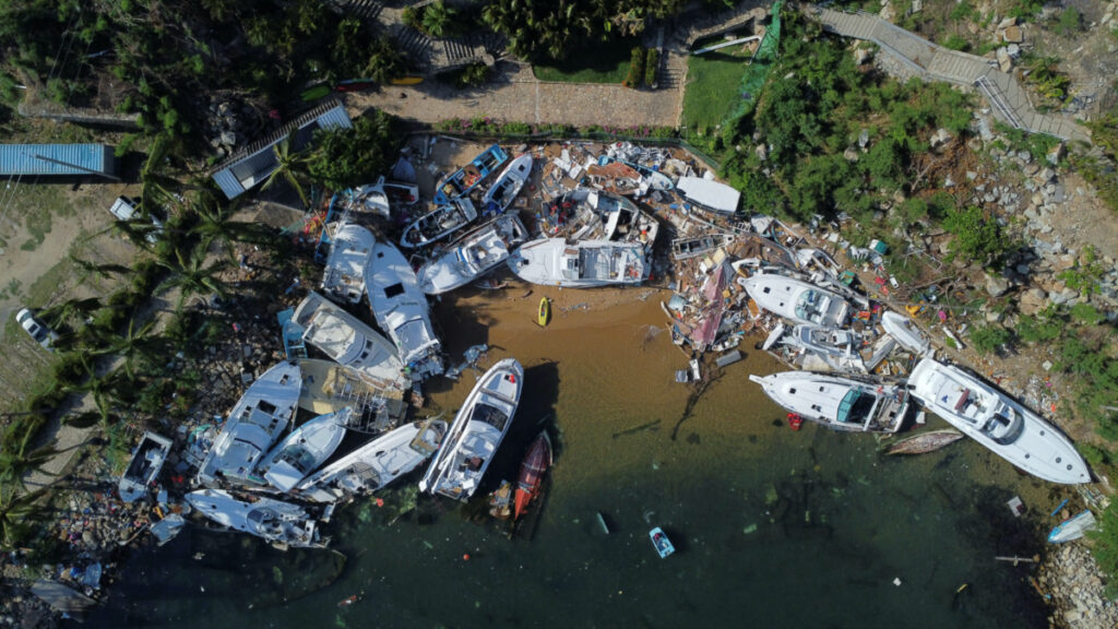 A view of debris and damaged boats a month after Hurricane Otis hit Acapulco, Mexico, on 25th November, 2023.