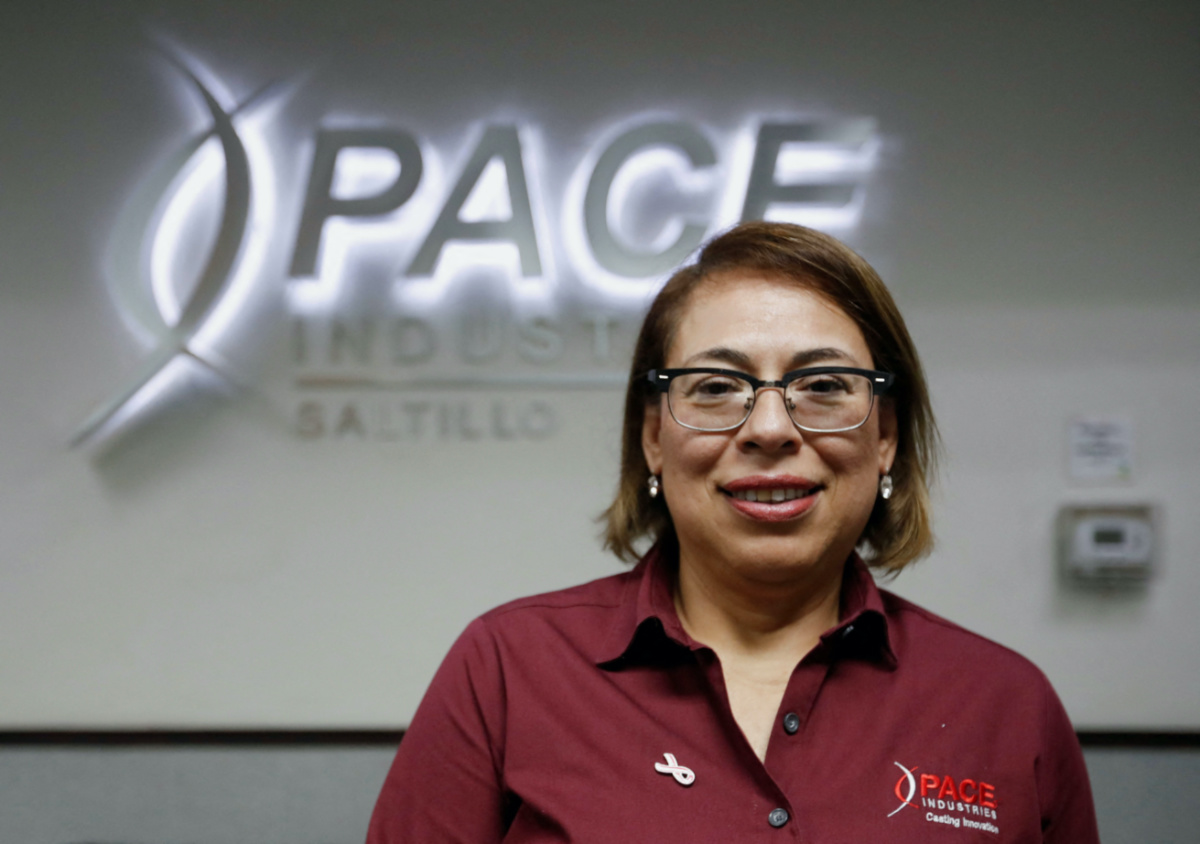 Elisa Perales, director of human resources at the Pace Industries aluminum injection molding plant, company that recruits migrant asylum seekers through a UNHCR refugee program, poses in Saltillo, Mexico on 16th October 16, 2023