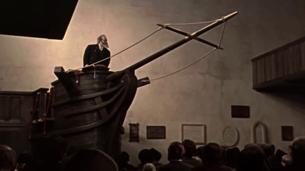 Actor Orson Welles portrays Father Mapple in the 1956 film adaption of "Moby Dick."
