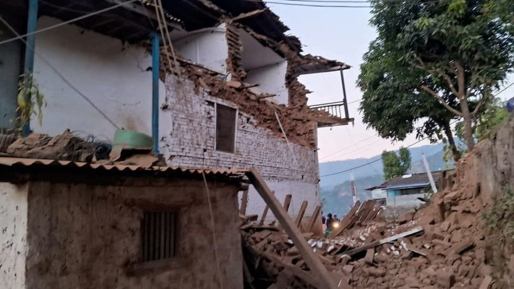 A damaged building is seen after an earthquake in Jajarkot, Nepal, on 4th November, 2023.