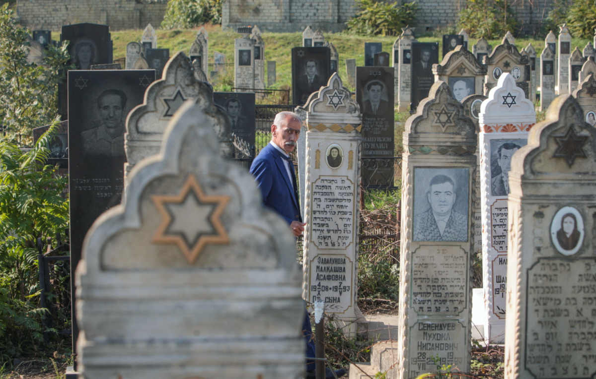 Eduard Ilgiyaev, a Derbent Jew, visits a Jewish cemetery in the ancient city of Derbent on the Caspian Sea coast in the Caucasus region of Dagestan, Russia, on 2nd November, 2023