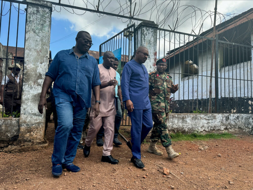 Sierra Leone's Vice President Mohamed Juldeh Jalloh visits the central Pademba Road prison after unidentified gunmen attacked a military barracks and the prison, following which inmates escaped, in Freetown, Sierra Leone on 27th November, 2023.