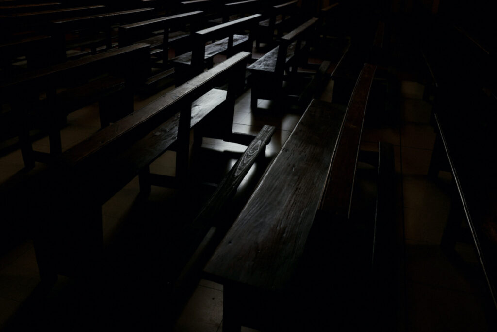 Empty pews are seen inside a Catholic church in Madrid, Spain, on 27th October, 2023.
