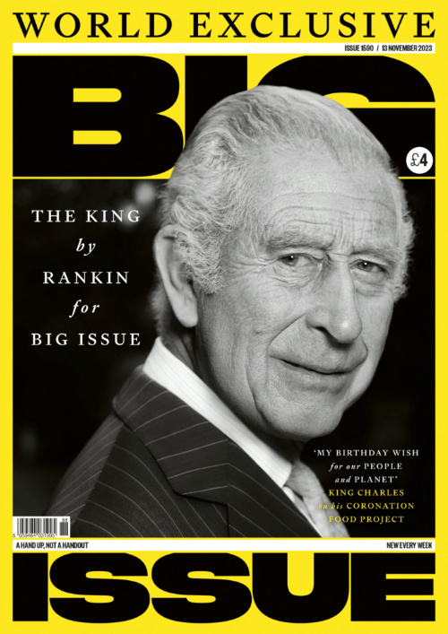 The portrait of Britain's King Charles, shot by photographer Rankin at Clarence House in London, Britain, appears on the cover of the Big Issue magazine, which will be available on sale on 13th November, 2023, in this handout image obtained by Reuters on 10th November, 2023.