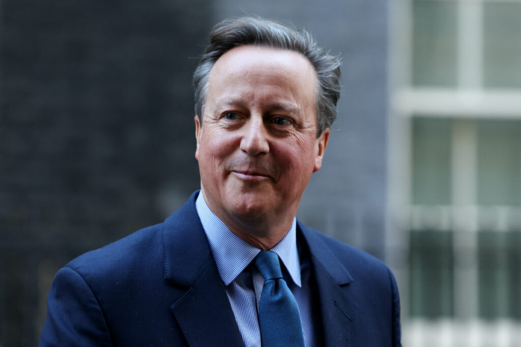 Britain's former Prime Minister and newly appointed Foreign Secretary David Cameron walks outside 10 Downing Street in London, Britain, on 13th November, 2023
