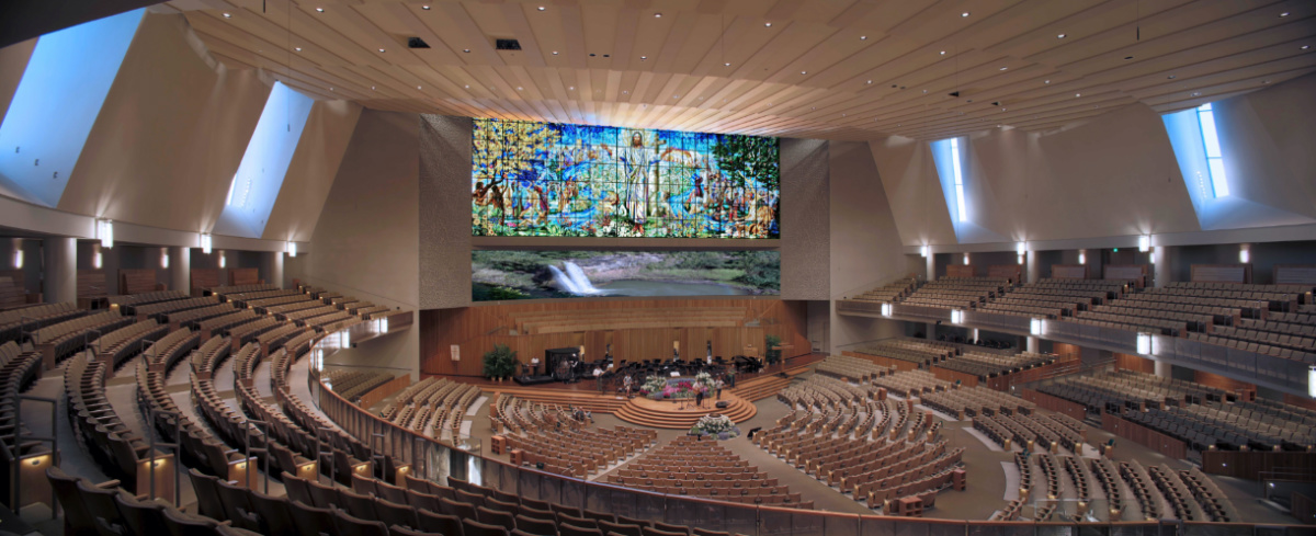 This photo provided by The United Methodist Church of the Resurrection shows the The Resurrection Window at Resurrection’s campus in Leawood, Kansas, US