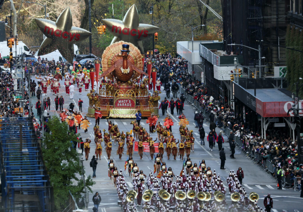 Tom Turkey float rides during the 97th Macy's Thanksgiving Day Parade in Manhattan, New York City, US, on 23rd November, 2023.